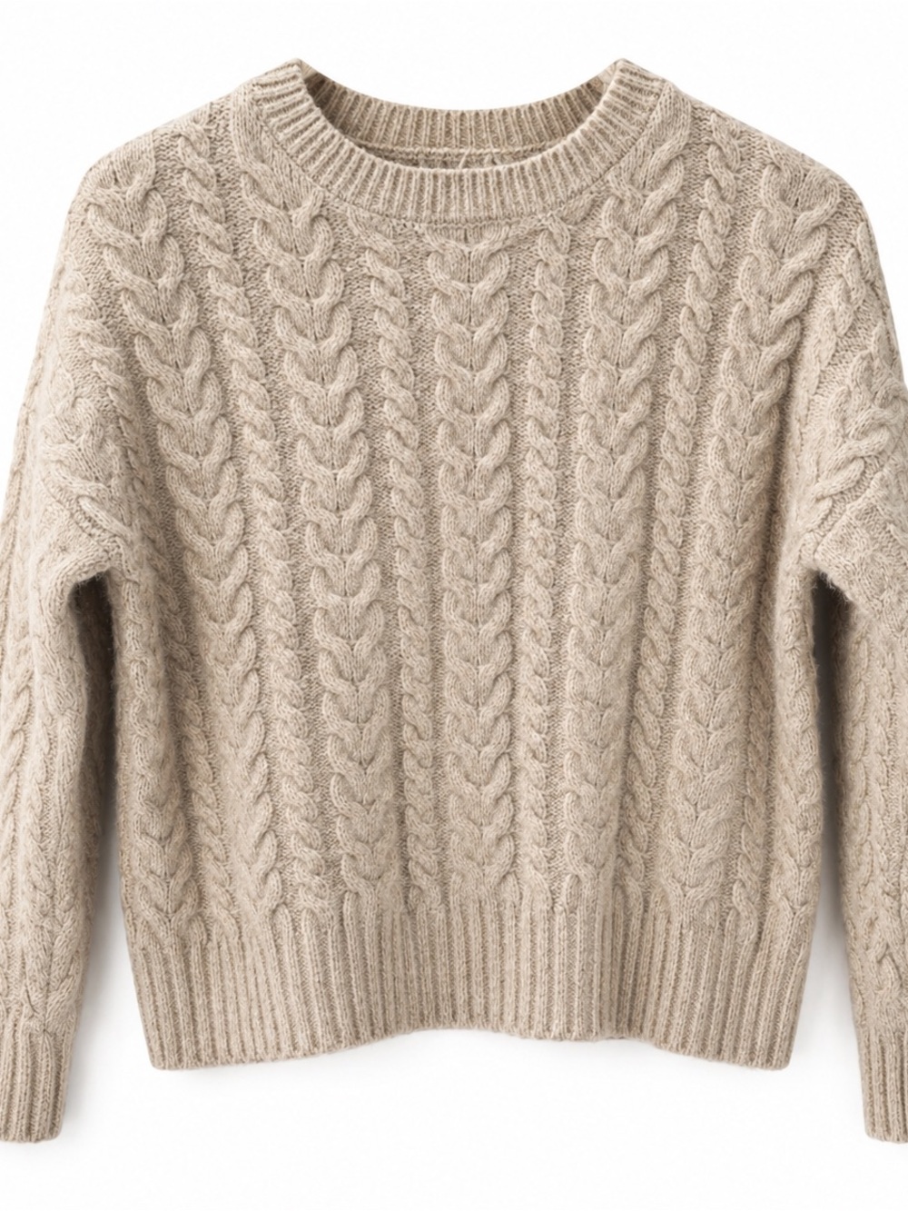 JOIE Beige Cable Knit Crewneck Sweater Small